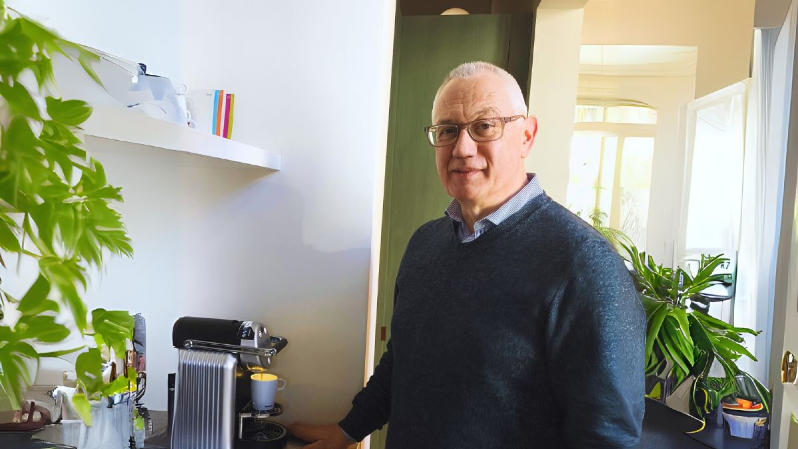 Stefan Germeau, Senior Portfolio Manager bij FinFactor vermogensbeheer, die koffie aan het zetten is
